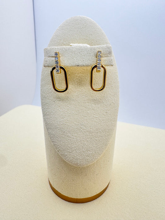 Gold Link Drop Earrings with CZ – Minimal Elegant Style