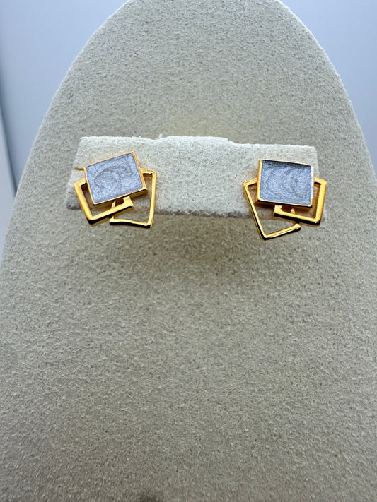 Geometric Square Stud Earrings S925 Sterling Silver (Gold & Silver)