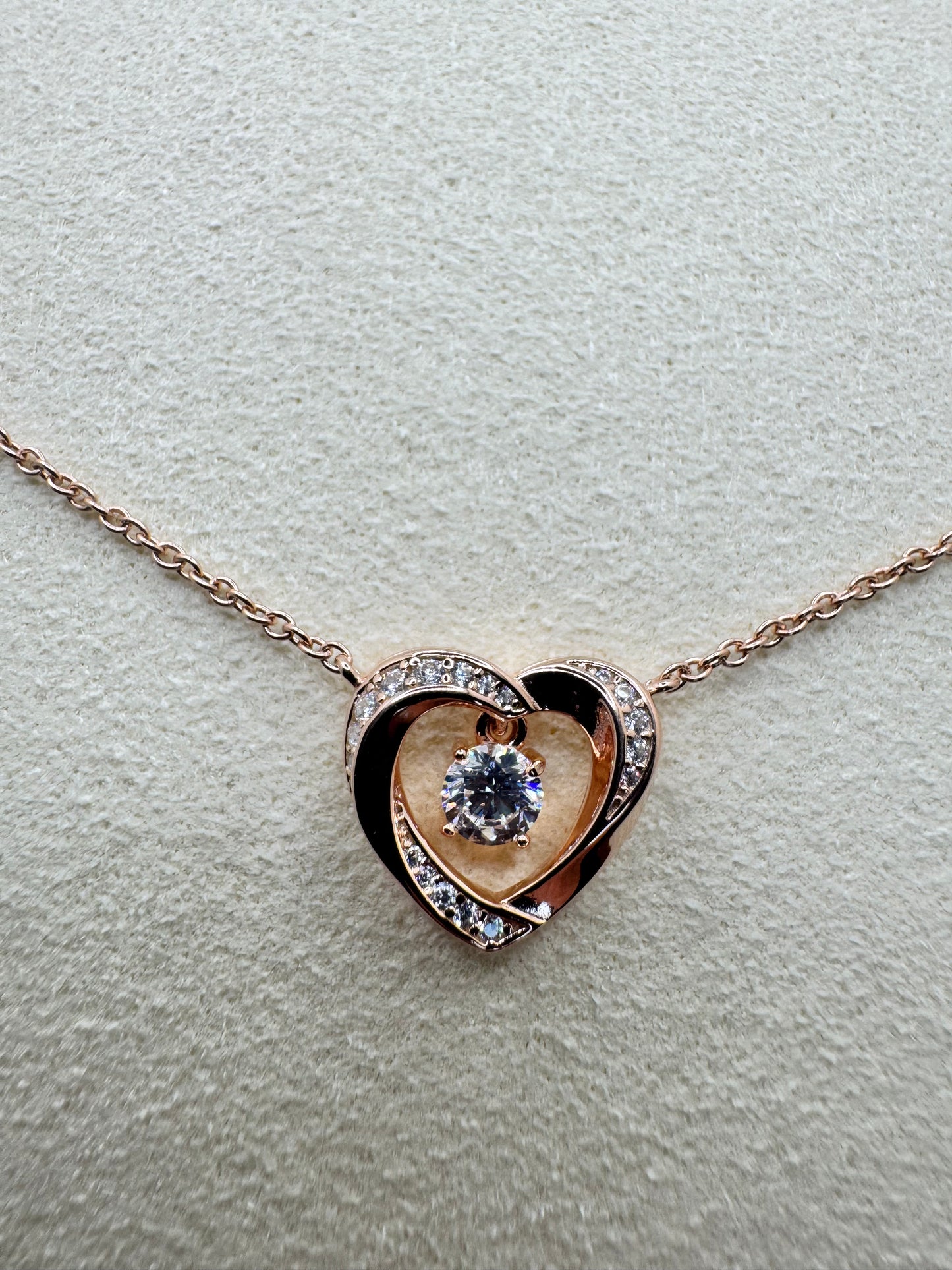 Interlocking Heart Necklace with CZ | S925 Sterling Silver Rose Gold | Elegant Jewelry Gift for Her