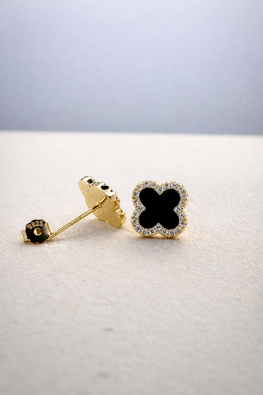 Four-Leaf Clover Charm Earrings – Gold Plated S925 Sterling Silver