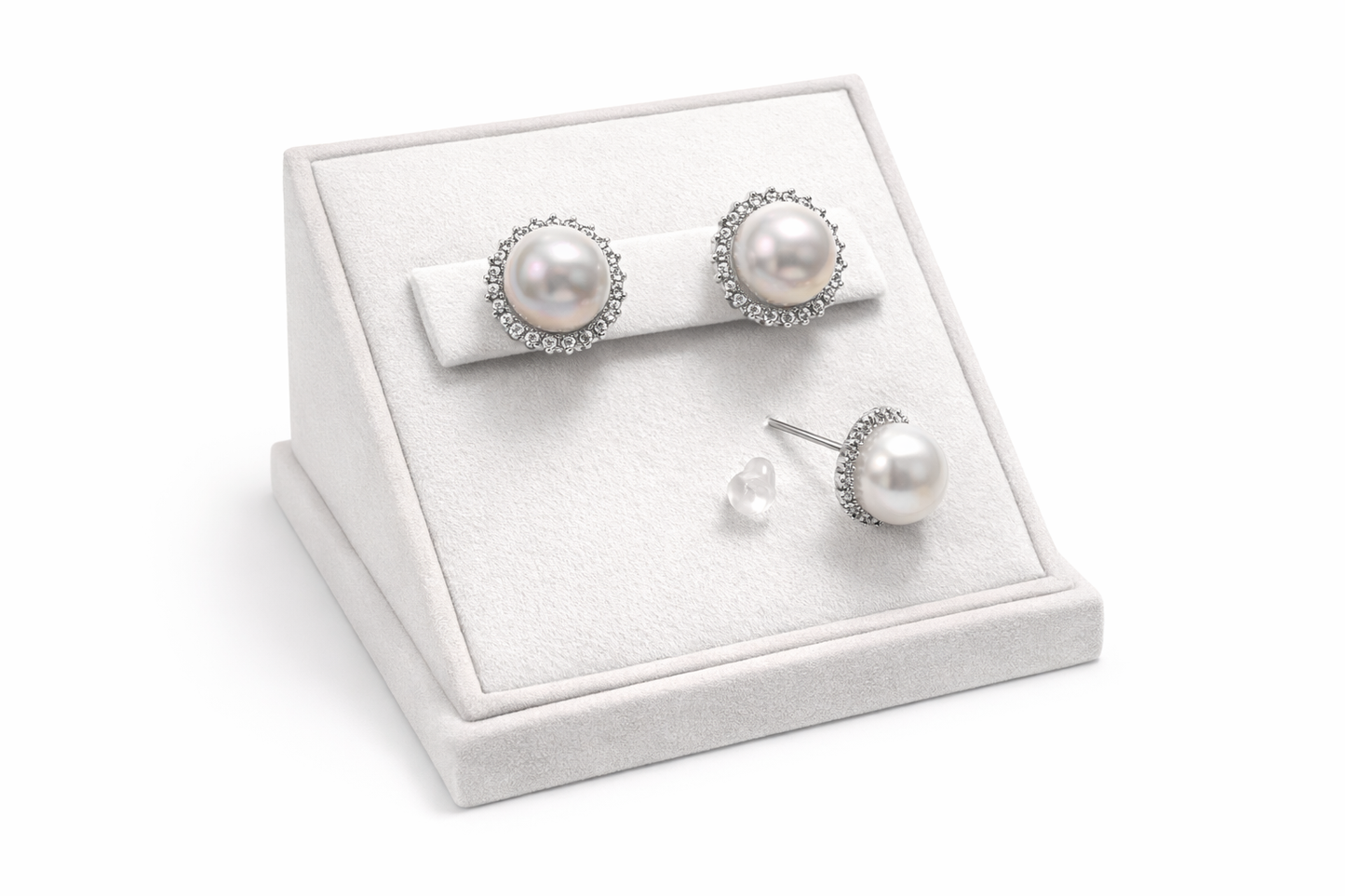 Timeless Freshwater Pearl Pavé Stud Medium Earrings – S925 Sterling Silver