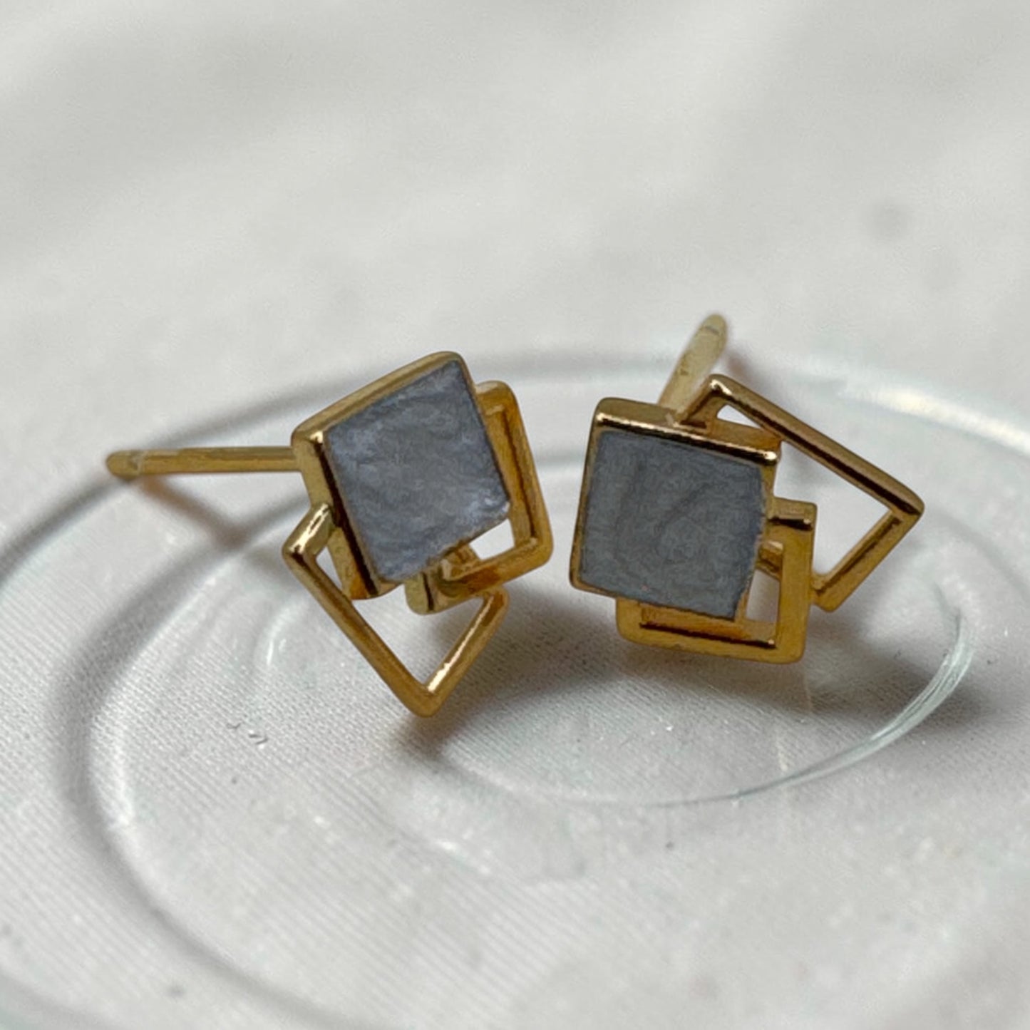 Geometric Square Stud Earrings  S925 Sterling Silver (Gold & Silver)