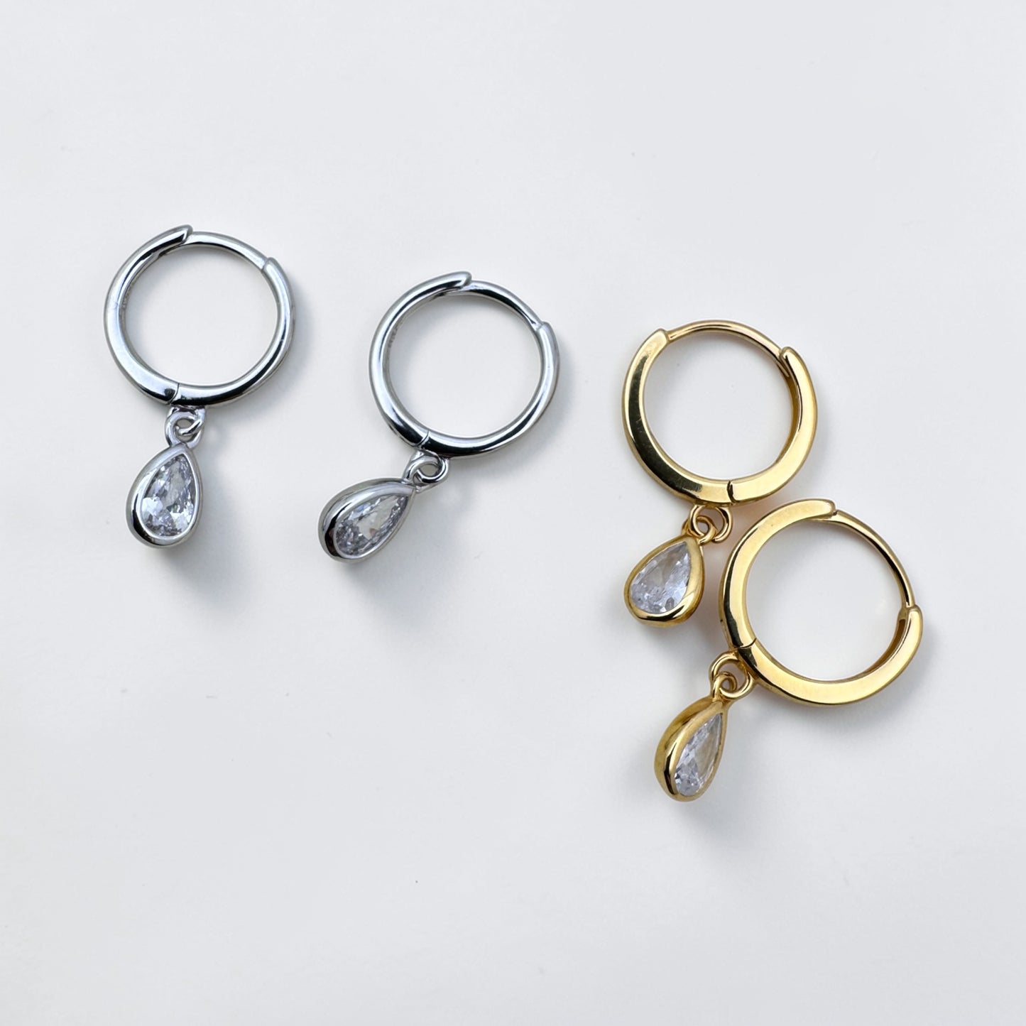 Petite Teardrop Cubic Zirconia Hoop Earrings – S925 Sterling Silver