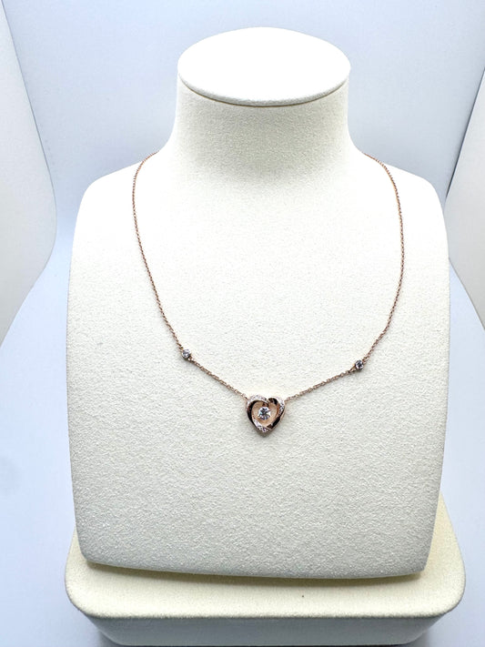 Interlocking Heart Necklace with CZ | S925 Sterling Silver Rose Gold | Elegant Jewelry Gift for Her