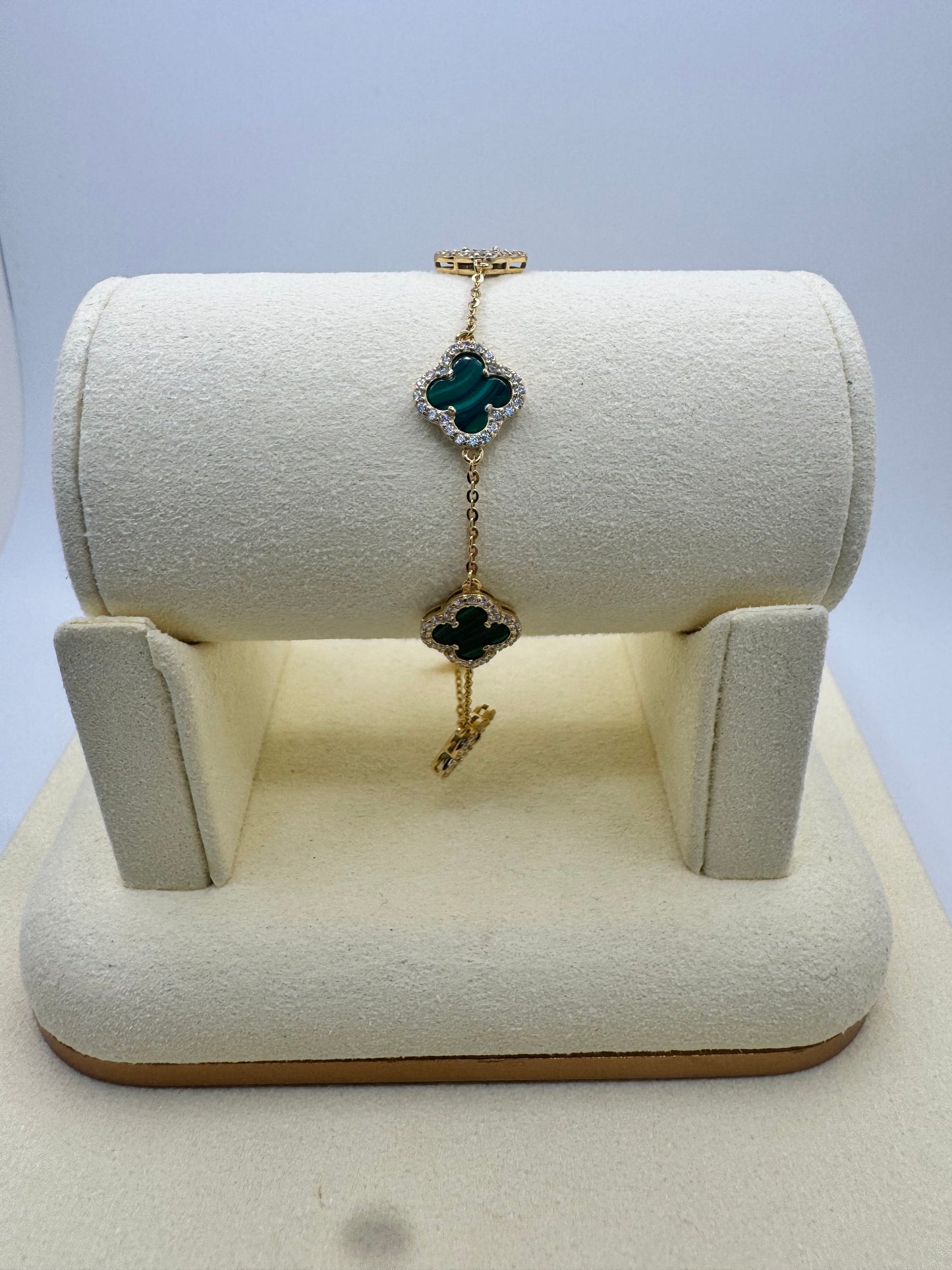 Four-Leaf Clover Luxe Bracelet – Gold Plated S925 (Black & Green)