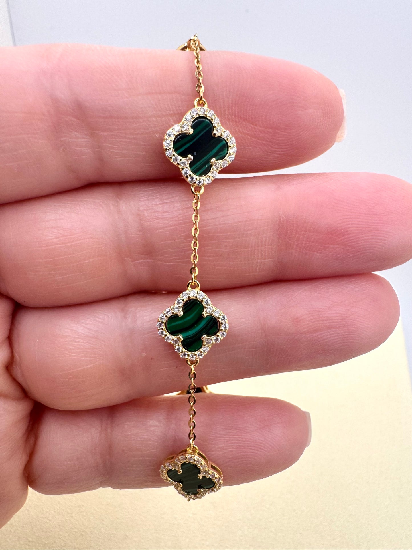 Four-Leaf Clover Luxe Bracelet – Gold Plated S925 (Black & Green)