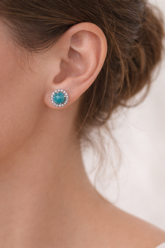 Turquoise Halo Stud Earrings in S925 Sterling Silver