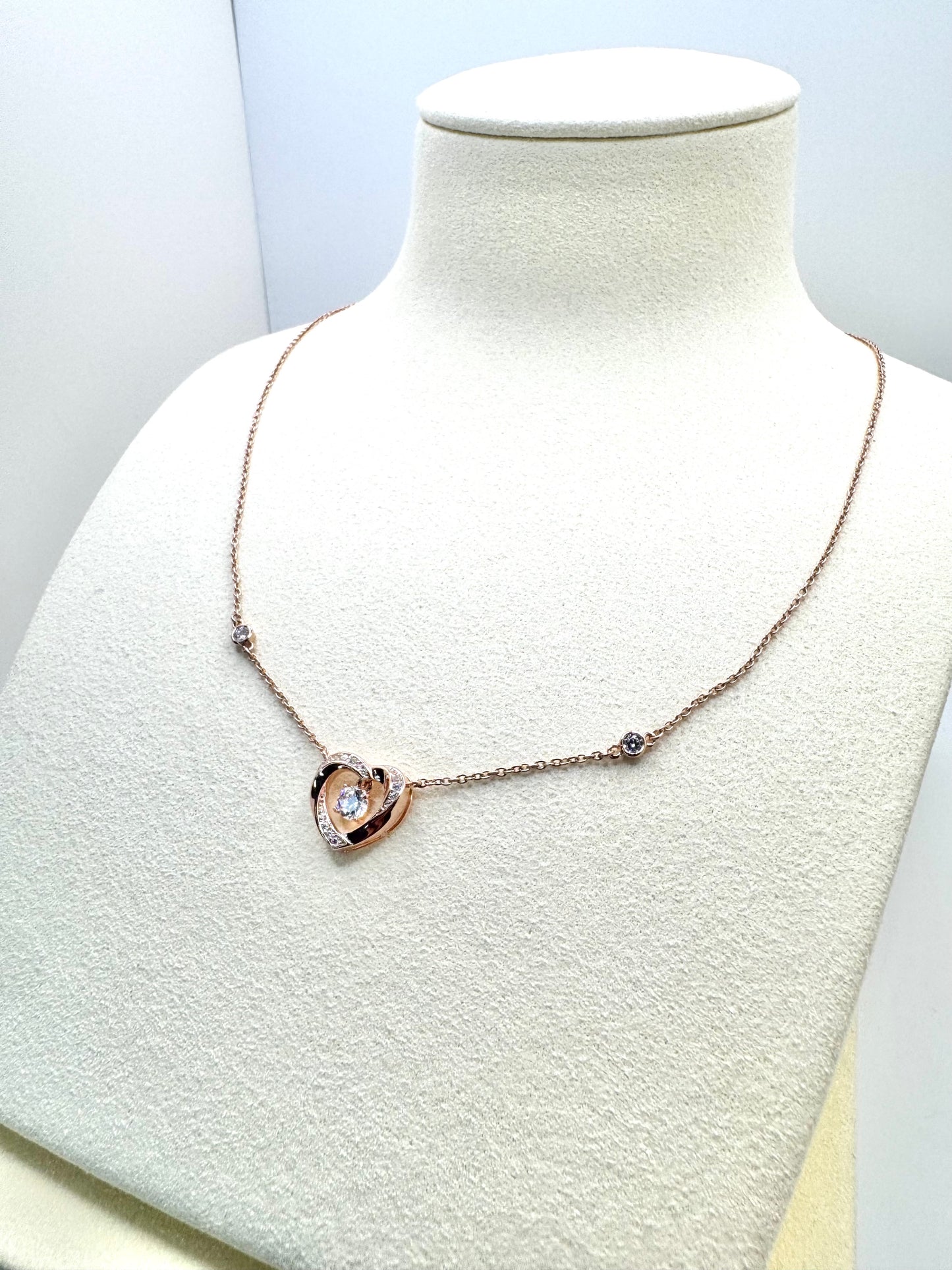 Interlocking Heart Necklace with CZ | S925 Sterling Silver Rose Gold | Elegant Jewelry Gift for Her