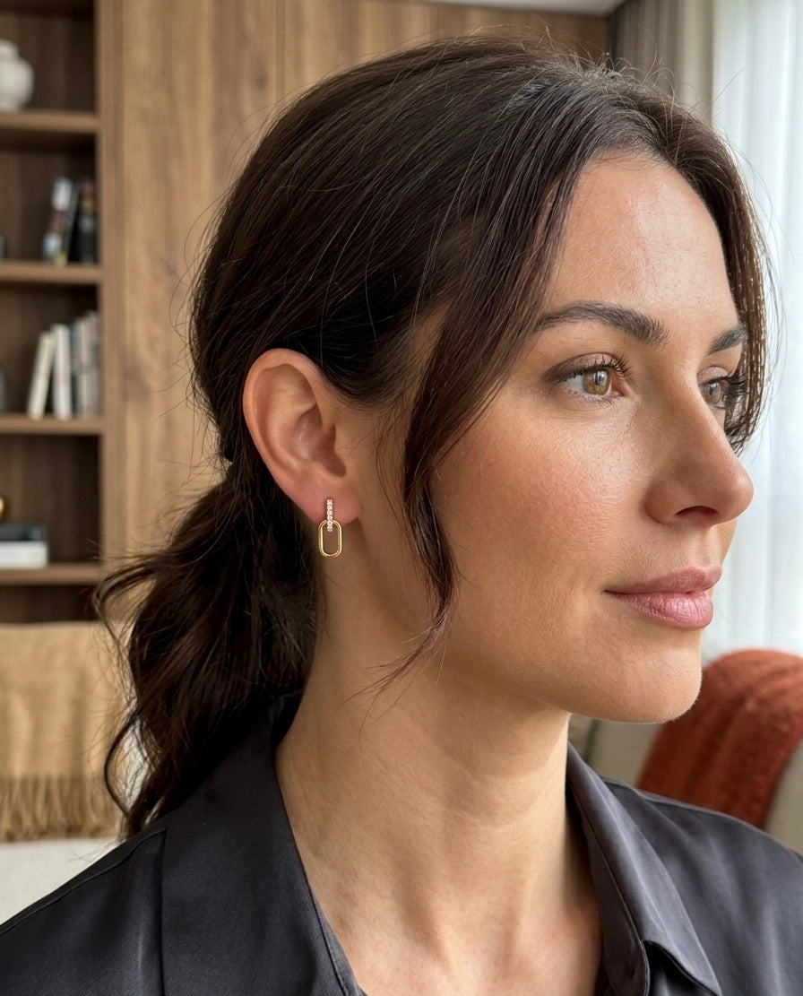 Gold Link Drop Earrings with CZ – Minimal Elegant Style