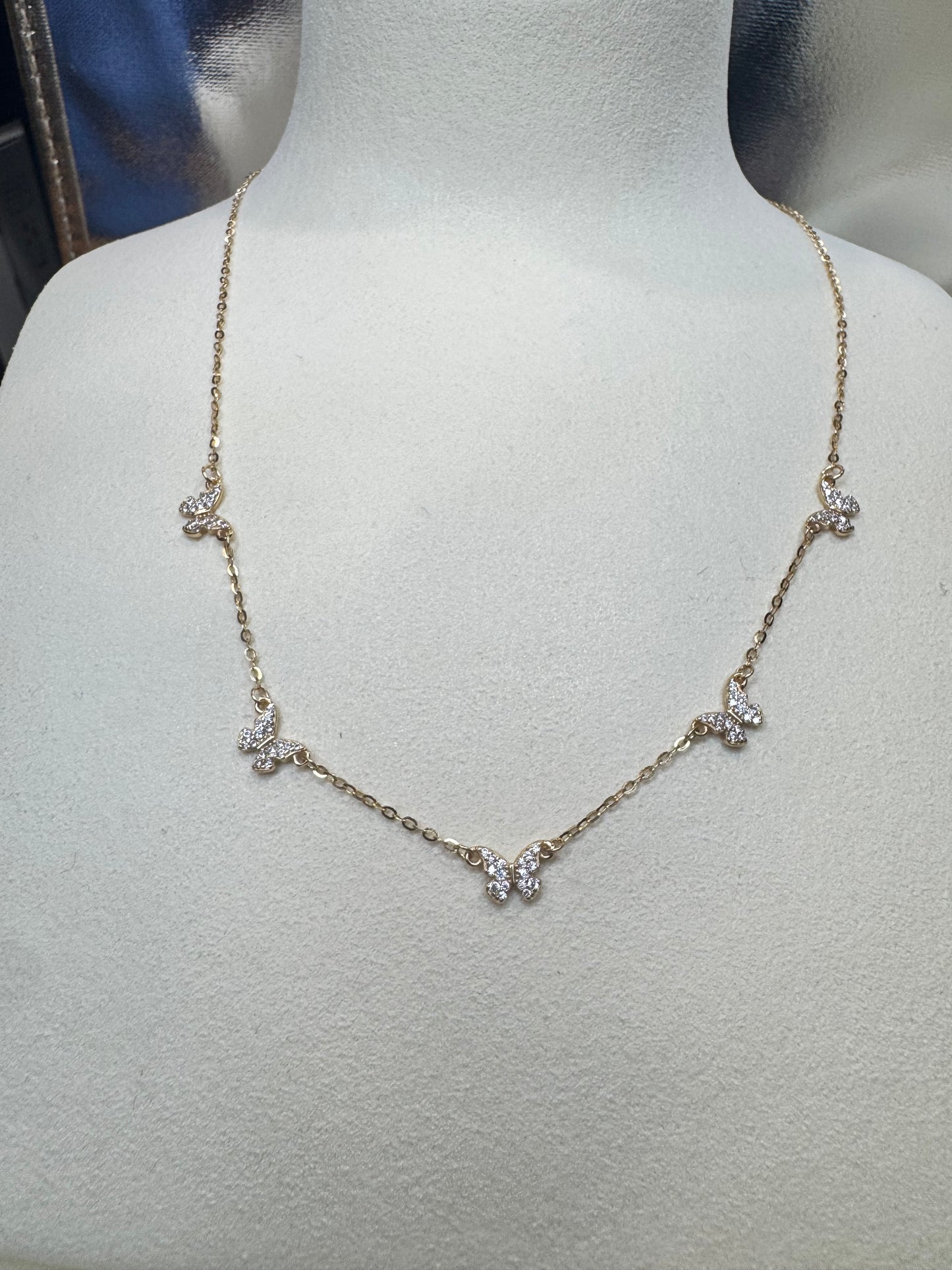 Butterfly Charm Necklace 14K Gold Plated S925 Sterling Silver