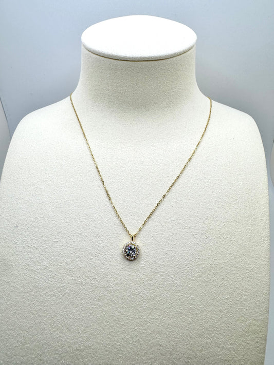 Round Halo Necklace with CZ | S925 Sterling Silver Gold Plated Pendant Necklace for Women
