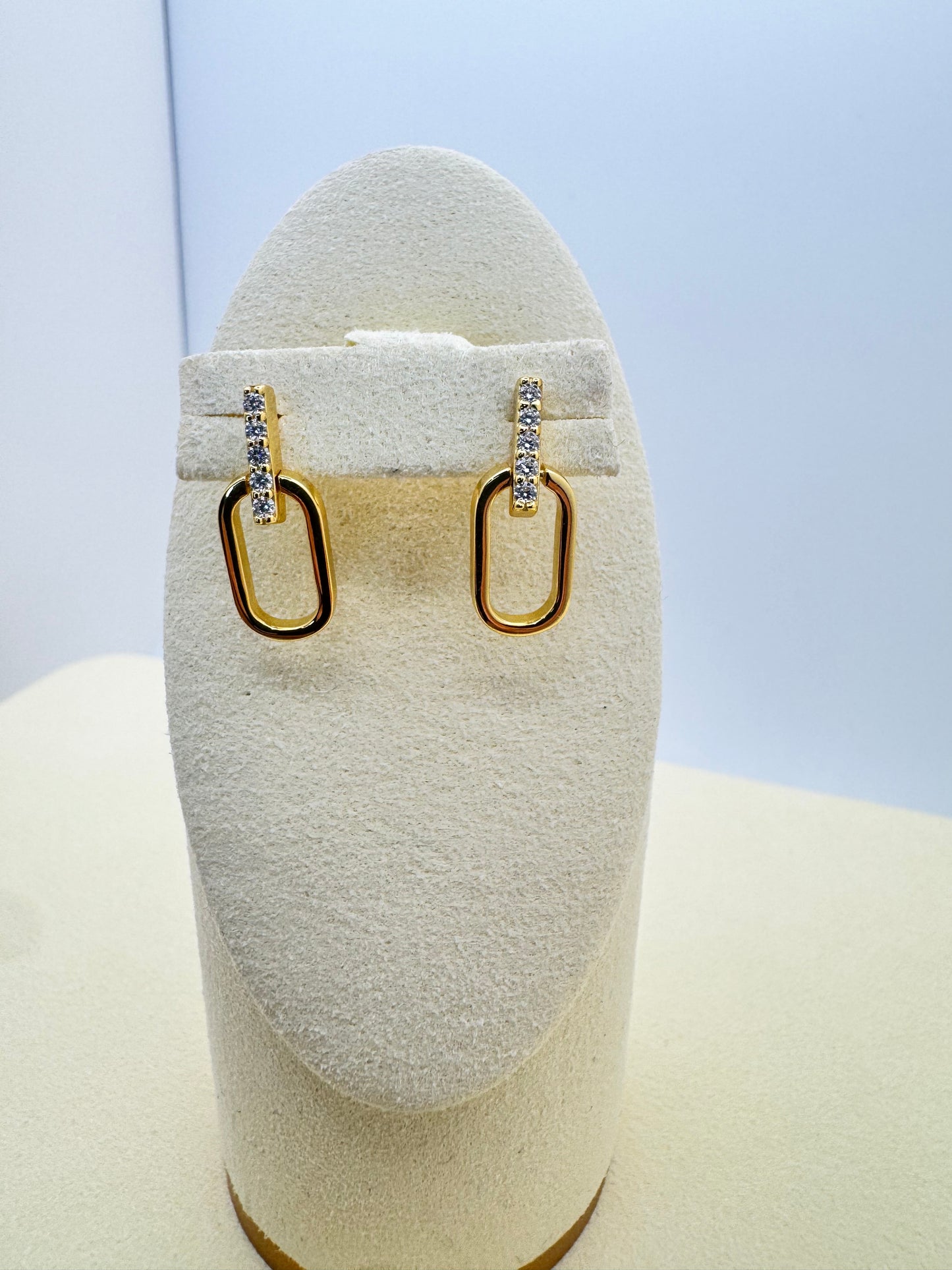 Gold Link Drop Earrings with CZ – Minimal Elegant Style