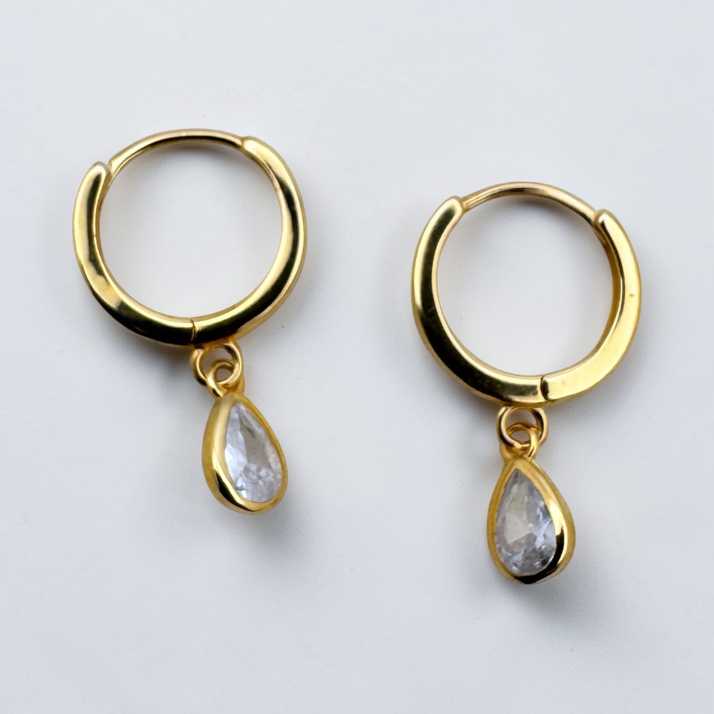 Petite Teardrop Cubic Zirconia Hoop Earrings – S925 Sterling Silver