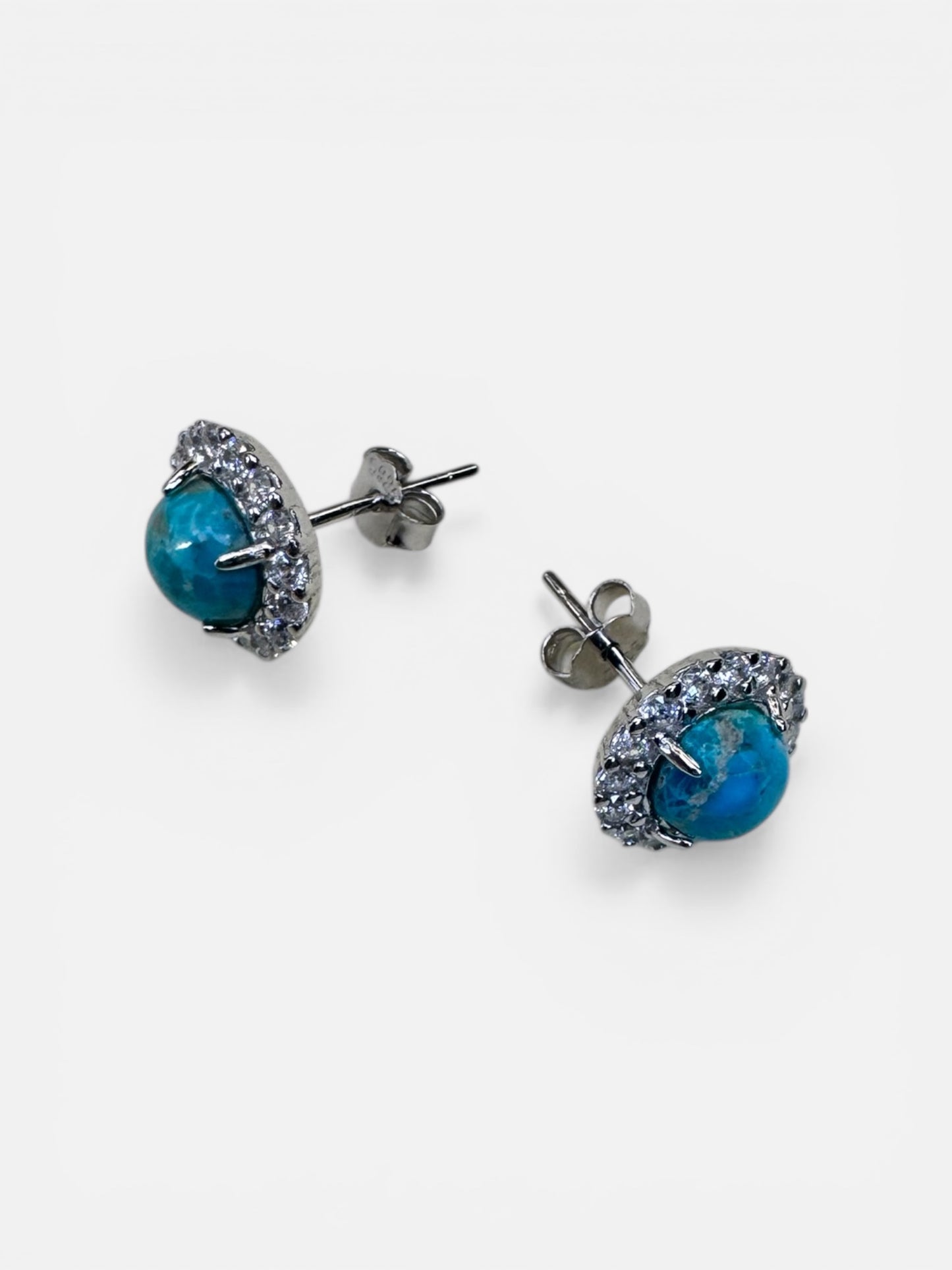 Turquoise Halo Stud Earrings in S925 Sterling Silver