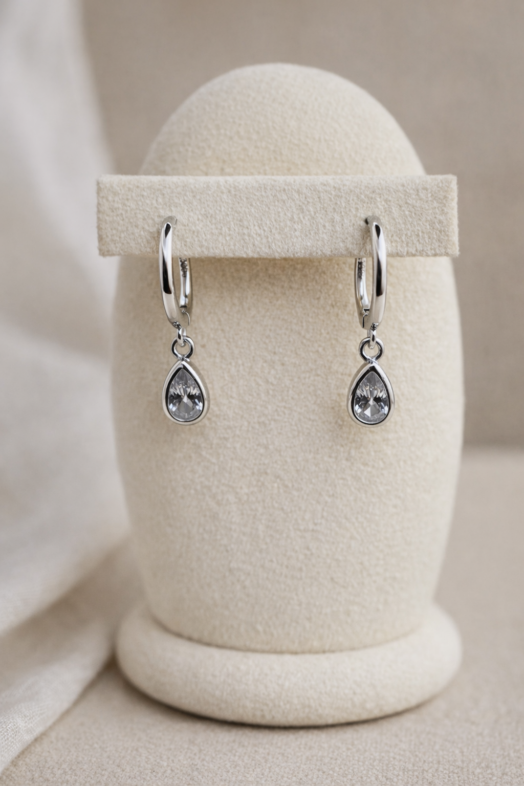 Petite Teardrop Cubic Zirconia Hoop Earrings – S925 Sterling Silver