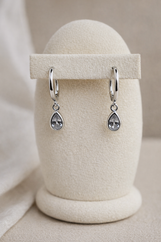 Petite Teardrop Cubic Zirconia Hoop Earrings – S925 Sterling Silver