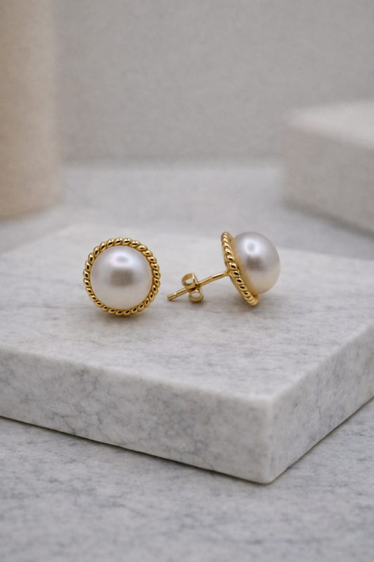 Medium Classic Freshwater Pearl Rope Stud Earrings – S925 Sterling Silver