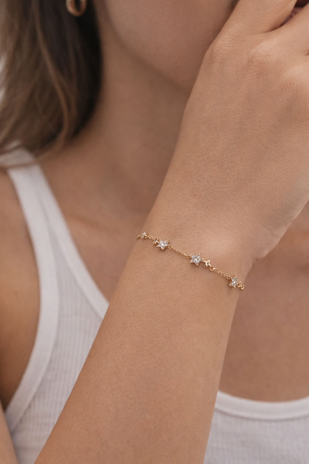 Dainty Star Charm Bracelet Gold Plated S925 Sterling Silver Zircon for Everyday Sparkle