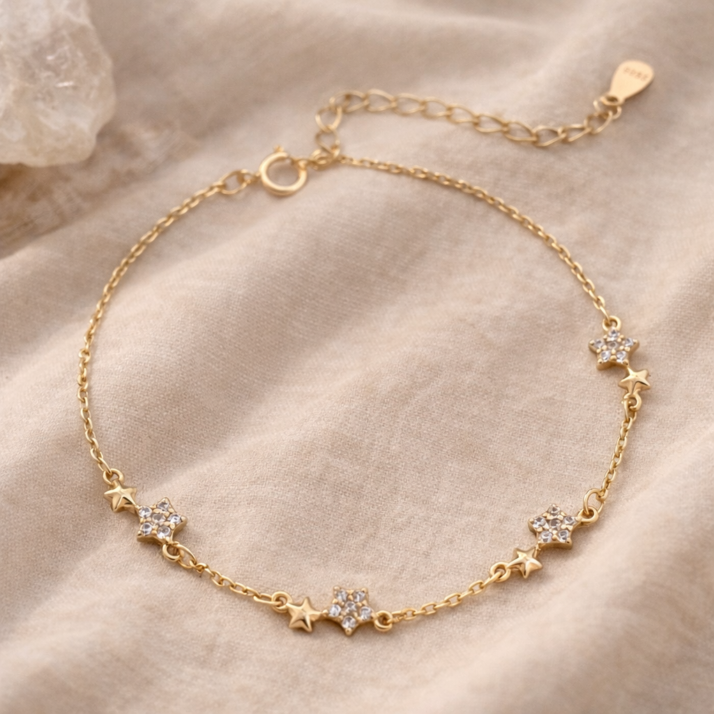 Dainty Star Charm Bracelet Gold Plated S925 Sterling Silver Zircon for Everyday Sparkle
