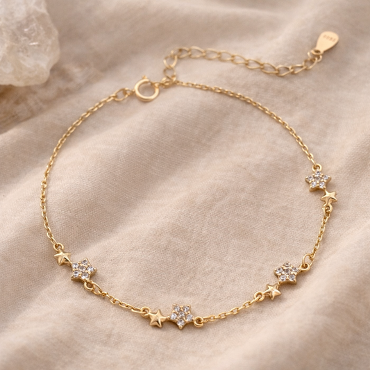 Dainty Star Charm Bracelet Gold Plated S925 Sterling Silver Zircon for Everyday Sparkle