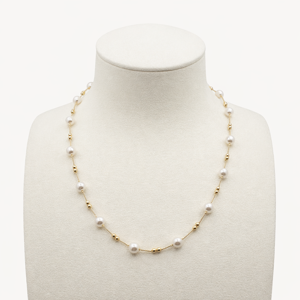 Freshwater Pearl Chain Bracelet & Necklace (Double Bead) Set – Gold Plated S925 Sterling Silver