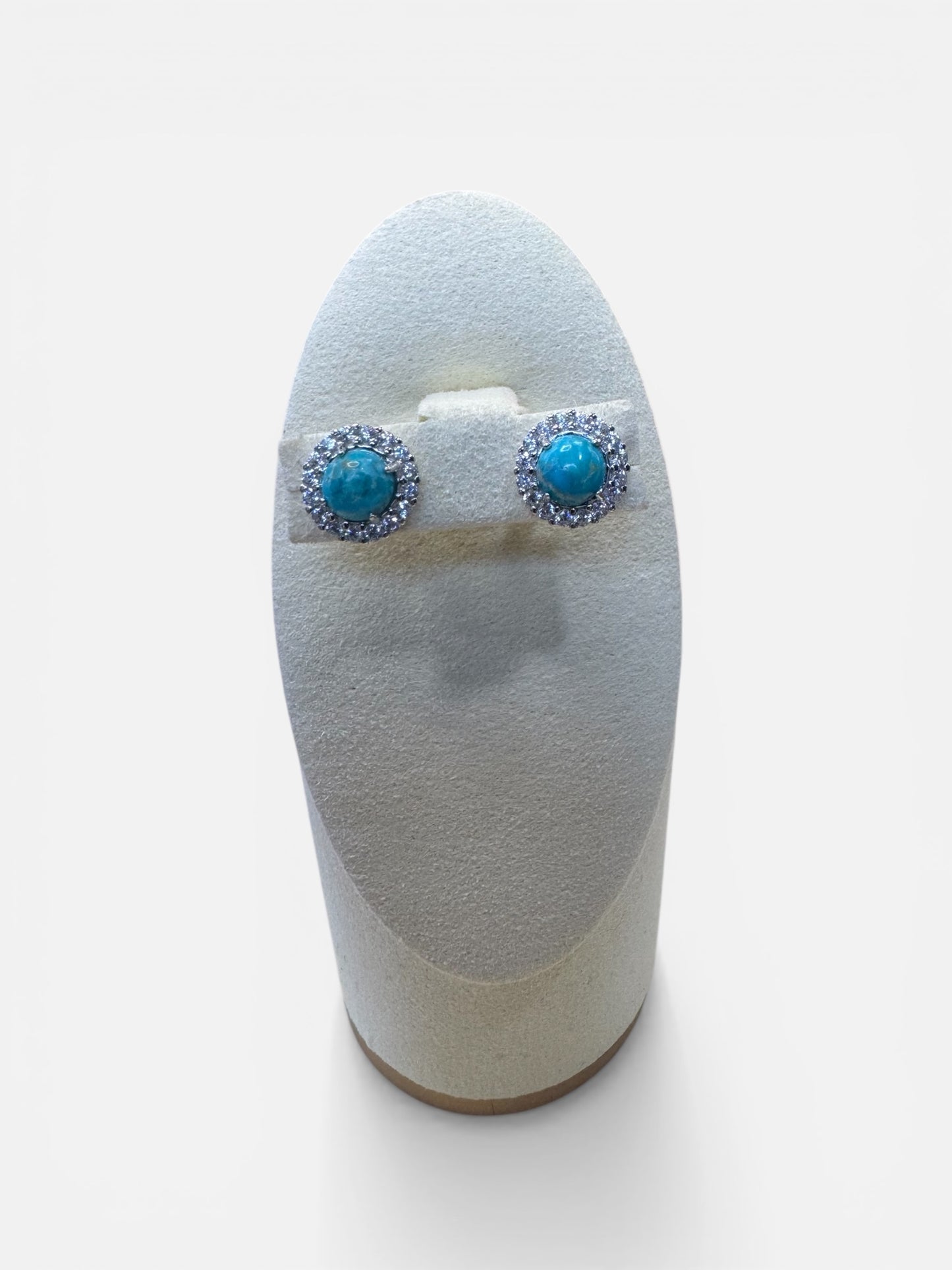 Turquoise Halo Stud Earrings in S925 Sterling Silver