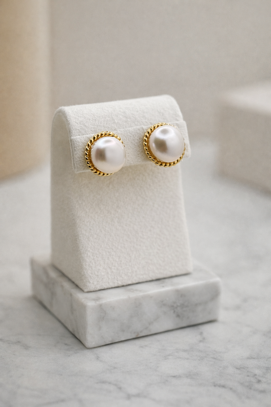 Medium Classic Freshwater Pearl Rope Stud Earrings – S925 Sterling Silver