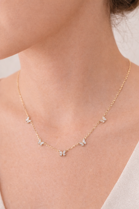 Butterfly Charm Necklace 14K Gold Plated S925 Sterling Silver