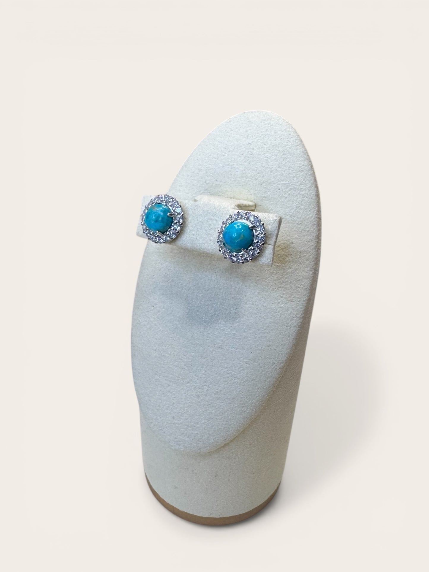 Turquoise Halo Stud Earrings in S925 Sterling Silver