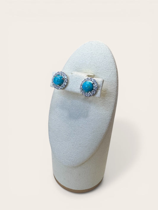 Turquoise Halo Stud Earrings in S925 Sterling Silver