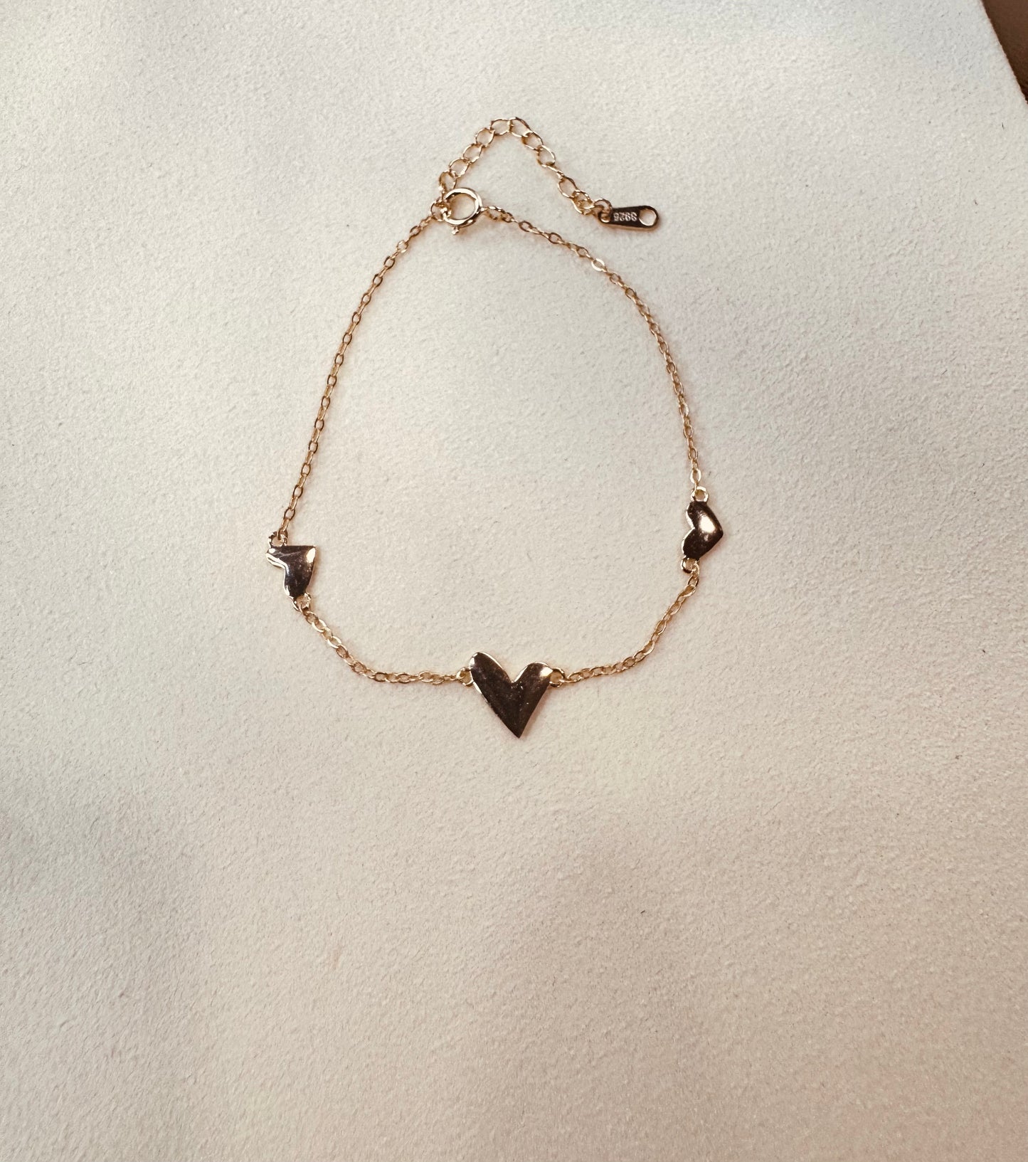 Dainty Heart Charm Bracelet Gold Plated S925 Sterling Silver