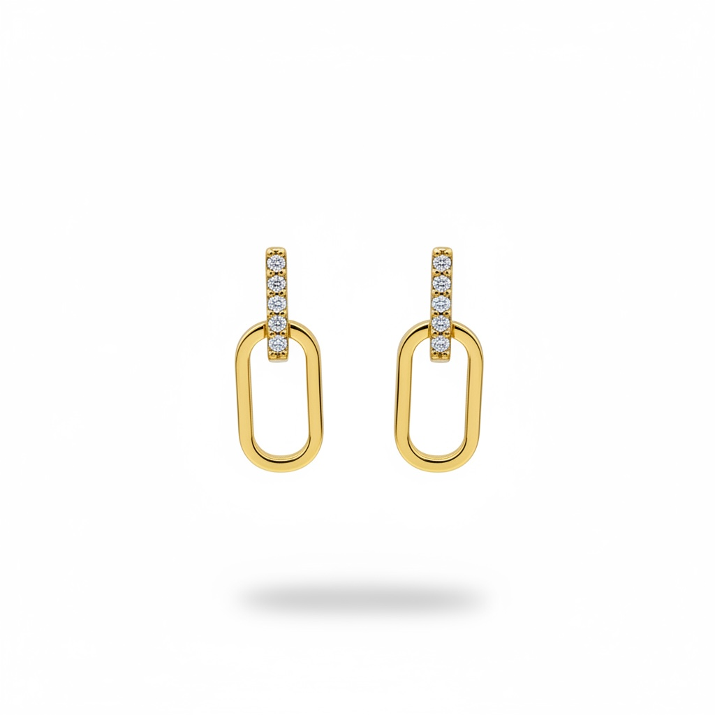 Gold Link Drop Earrings with CZ – Minimal Elegant Style