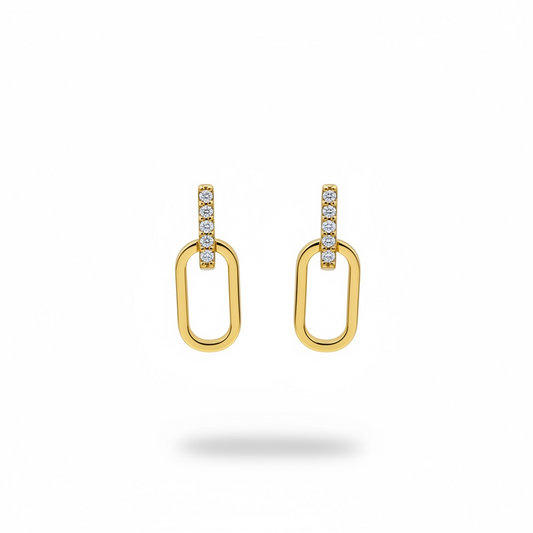 Gold Link Drop Earrings with CZ – Minimal Elegant Style
