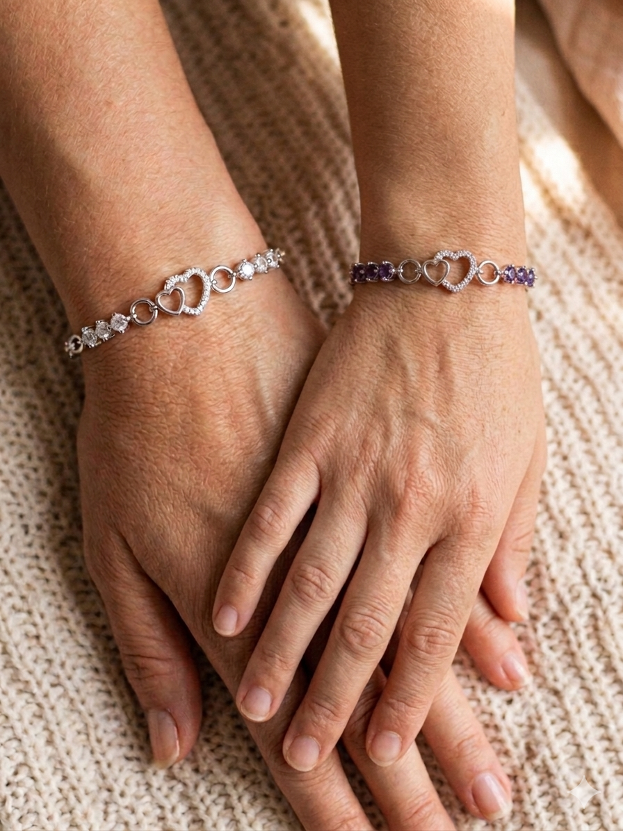 Matching Mom & Daughter Interlocking Heart Bracelet | Silver Plated with CZ
