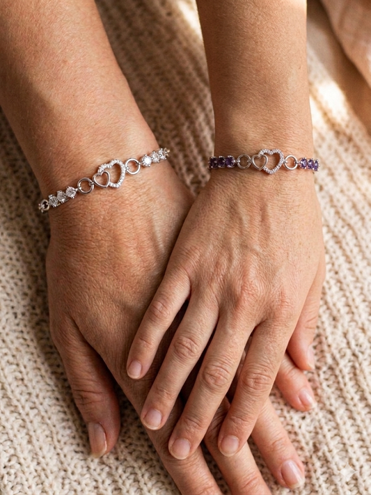 Matching Mom & Daughter Interlocking Heart Bracelet | Silver Plated with CZ