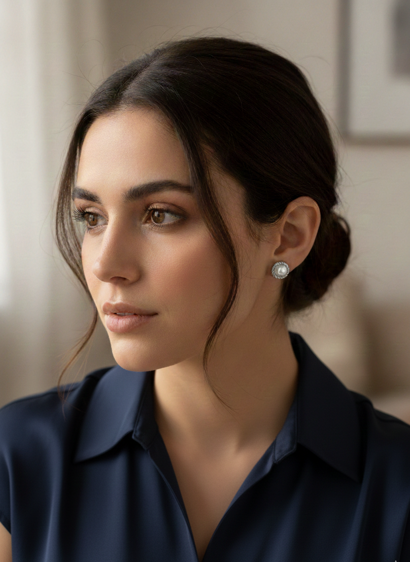 Small Classic Freshwater Pearl Rope Stud Earrings – S925 Sterling Silver (Gold or Silver Finish)