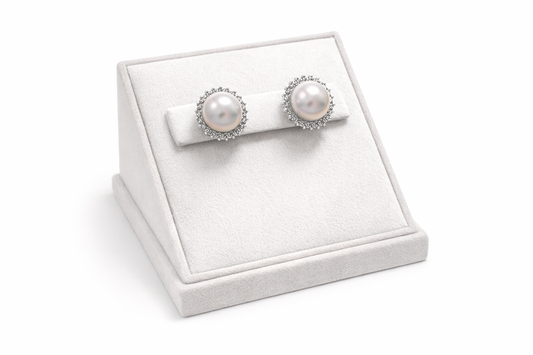 Timeless Freshwater Pearl Pavé Stud Medium Earrings – S925 Sterling Silver