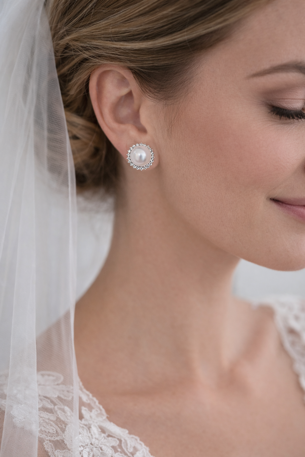 Timeless Freshwater Pearl Pavé Stud Medium Earrings – S925 Sterling Silver